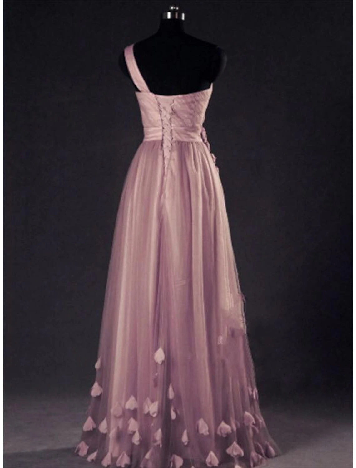 Wholesale  A-Line Prom Dresses Floral Dress Wedding Guest Prom Floor Length Sleeveless One Shoulder Tulle with Appliques